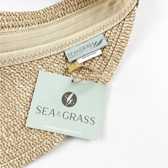 Sea & Grass Wicker Straw Embroidered Trim Sun Visor Beach Hat NWT - Picture 2 of 5